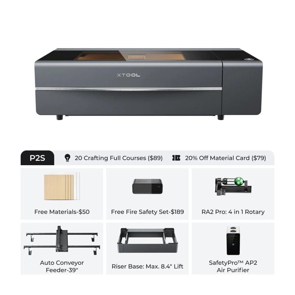 xTool P2S Laser Cutter and Engraver All-in-1 Bundle – P2S MASTER BUNDLE