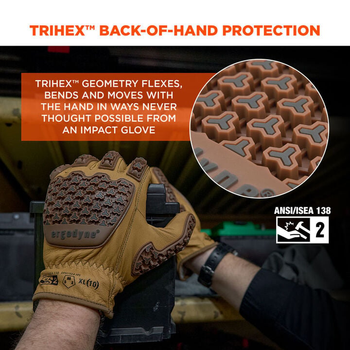 Ergodyne 713 Goatskin Leather Cut-Resistant Impact Gloves Large Brown, large image number 4