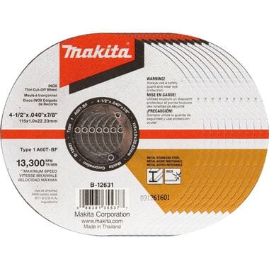 Makita 4-1/2 in. x .040 in. x 7/8 in. Thin INOX Cut-Off Wheel (10-Pack)