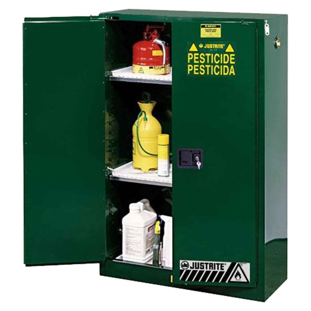 Justrite 90 Gallon Green Steel Self Close Pesticides Safety Cabinet – 899024