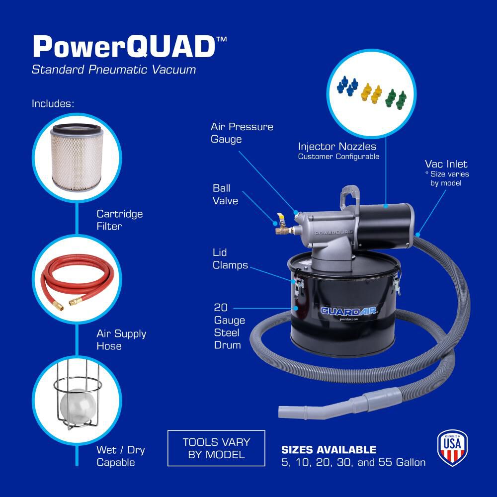 Guardair PowerQUAD 5 Gallon Pneumatic Vacuum Kit with 1-1/4 Inch Inlet, large image number 2