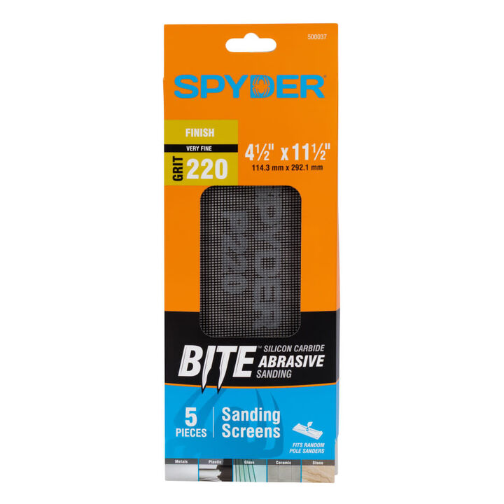 Spyder 220 Grit Silicon Carbide Sanding Screens, 4.5 x 11.5 Inch, 5 Pieces
