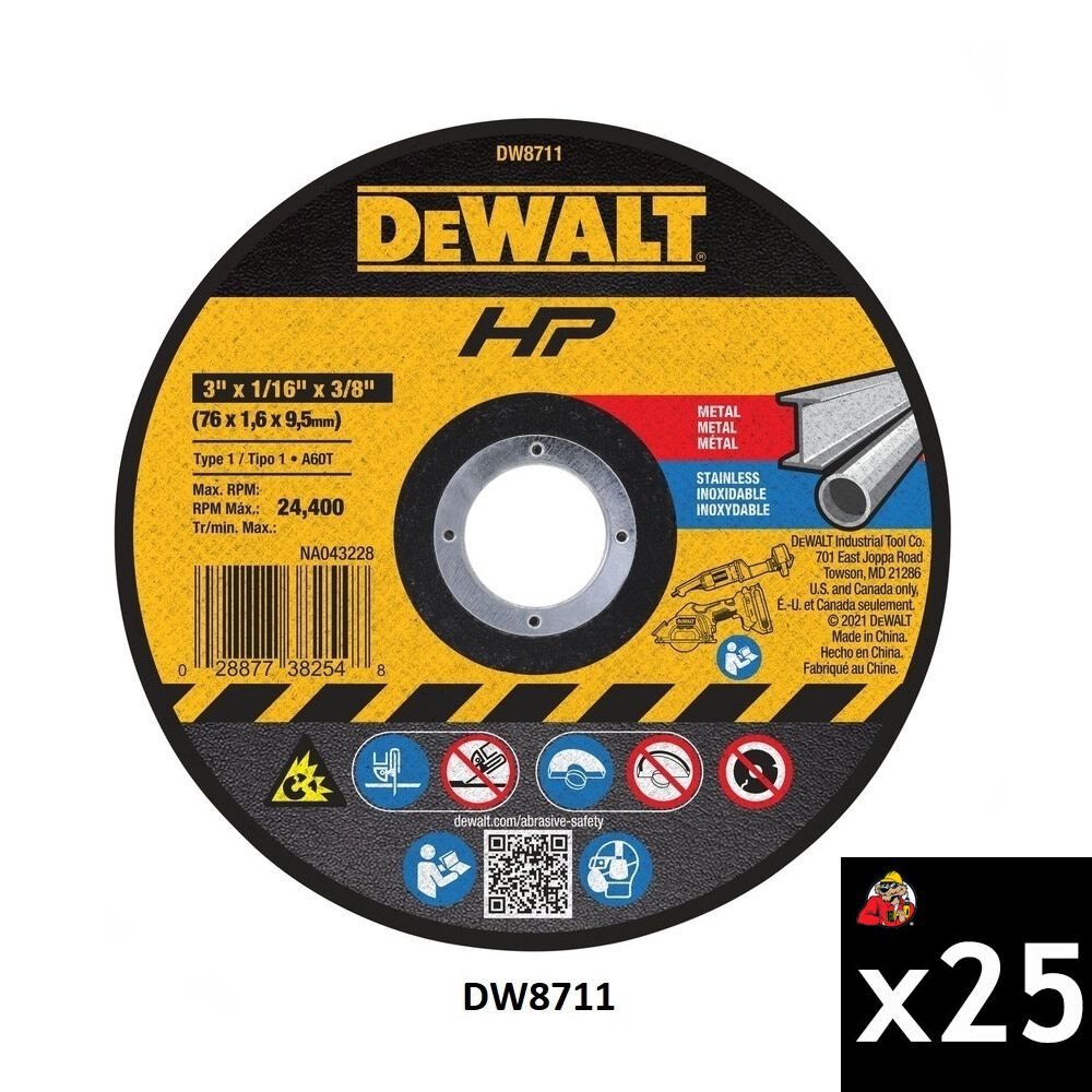 DEWALT 3 Inch x 1/16 Inch Type 1 Bonded Cutting Wheel Bundle, 25 Pieces, large image number 2