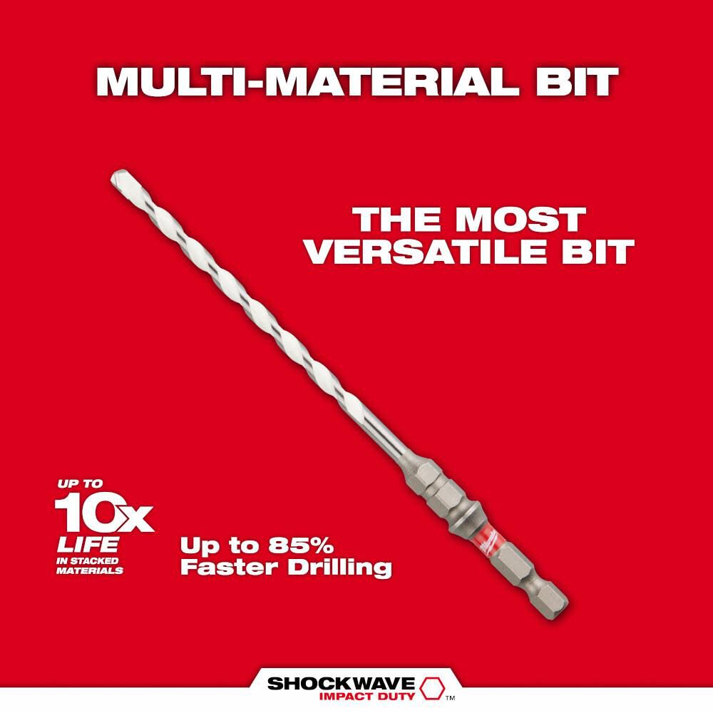Milwaukee 3/16inch x 6inch SHOCKWAVE Carbide Multi Material Drill Bit for Concrete Screws, large image number 6