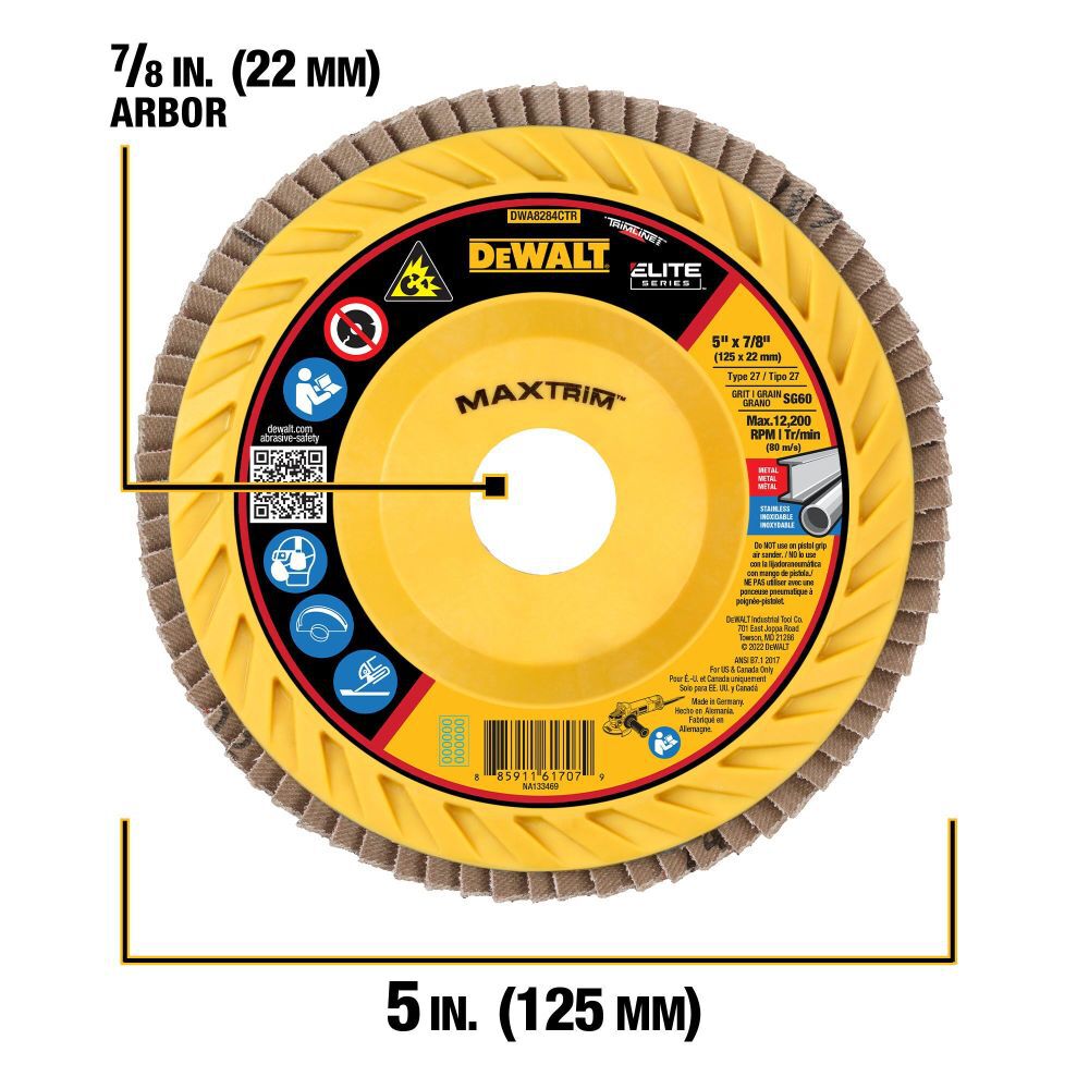 DEWALT 5in X 7/8in 60G T27 XP Ceramic Trim Flap Disc, large image number 2
