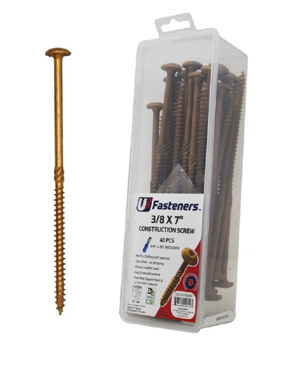 U2 Fasteners Construction Screw 3/8 Inch X 7 Inch, 40ct, large image number 1