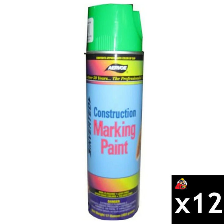 Aervoe Construction Marking Paint, Flo Green, 12 Pieces, Case
