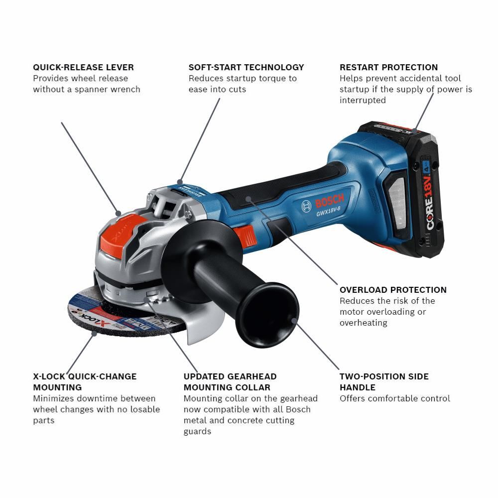 Bosch 18V X-LOCK 4 1/2in Angle Grinder Kit, large image number 16