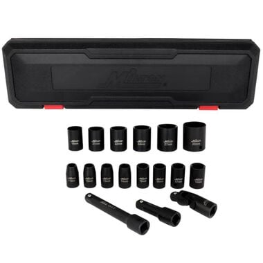 Milton 1/2 Drive Shallow 6-Point Impact Socket Set 11-30mm Metric Steel Coated Black Oxide Finish with Universal Joint & Extension Bars 17pc