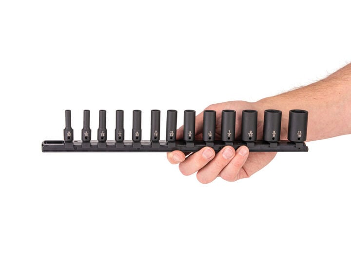 Tekton 1/4 Inch Semi-Deep 6 Point Impact Sockets, Rail, 5/32-11/16 Inch, 13 Pieces, large image number 2