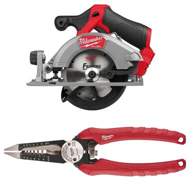 Milwaukee M12 5-3/8 Inch Circular Saw (Bare Tool) and 6 In 1 Comfort Grip Pliers Bundle