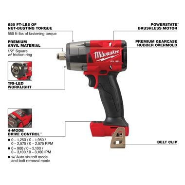 Milwaukee M18 FUEL 1/2 Mid-Torque Impact Wrench with Friction Ring (Bare Tool), large image number 2