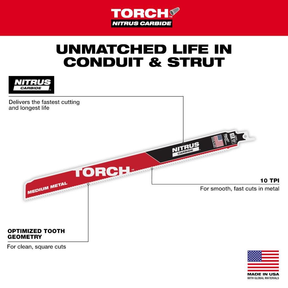 Milwaukee 12 Inch 10TPI TORCH Nitrus Carbide Reciprocating Saw Blade 3pk, large image number 5