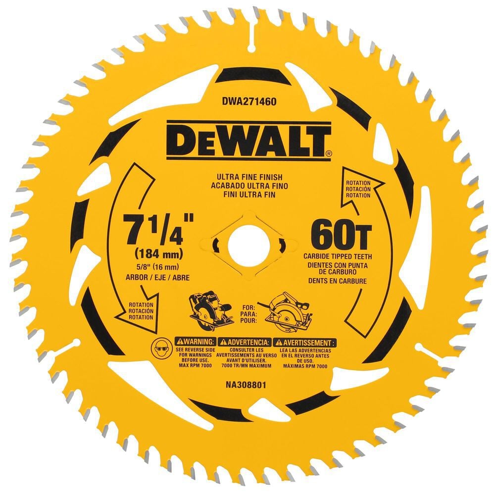 DEWALT 7-1/4 Inch Circular Saw Blade 60 Tooth with 5/8 Inch Arbor, large image number 1