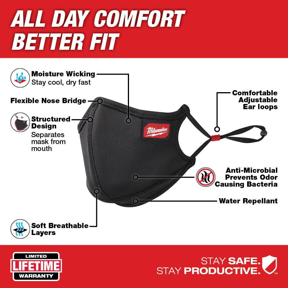 Milwaukee 3PK L/XL 3-Layer Performance Face Mask, large image number 2