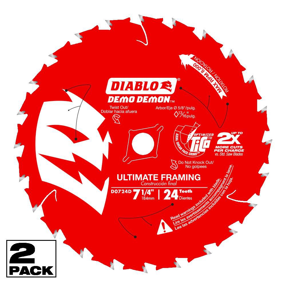 Diablo Tools 7-1/4 inch x 24 Tooth PYR Ultimate Framing Circular Saw Blade with 5/8 inch Diamond Arbor 2 Pack, large image number 2