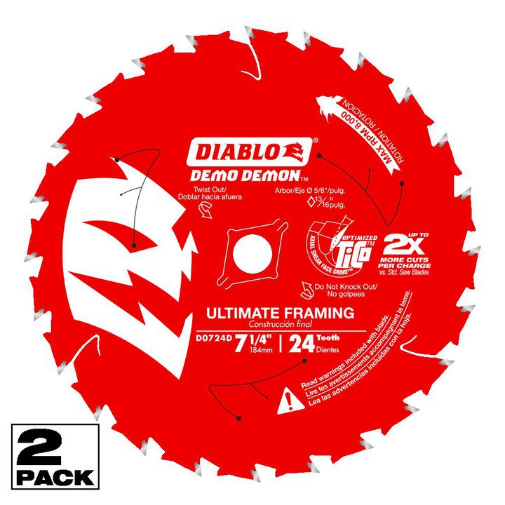 Diablo Tools 7-1/4 inch x 24 Tooth PYR Ultimate Framing Circular Saw Blade with 5/8 inch Diamond Arbor 2 Pack, large image number 1
