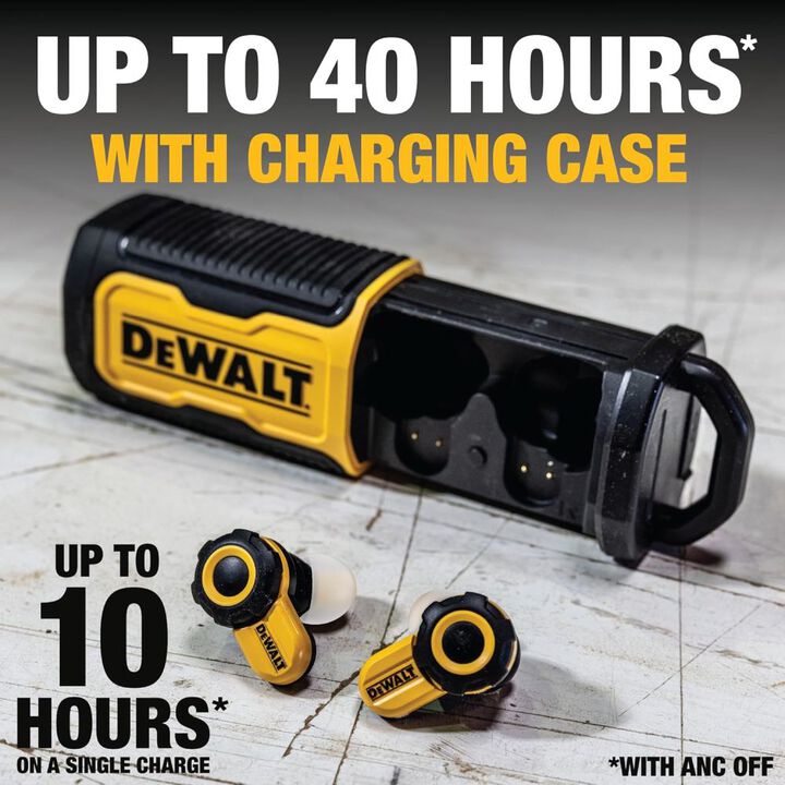 DEWALT Jobsite Pro-X2 38 dB Wireless Earbuds with ANC and Charging Case
