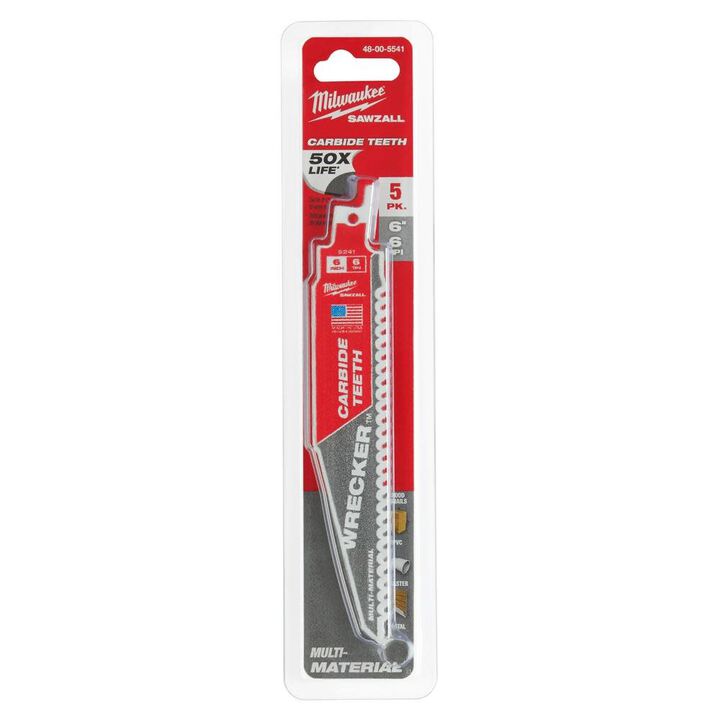 Milwaukee 6inch 6 TPI THE WRECKER with Carbide Teeth SAWZALL Blade 5PK, large image number 10