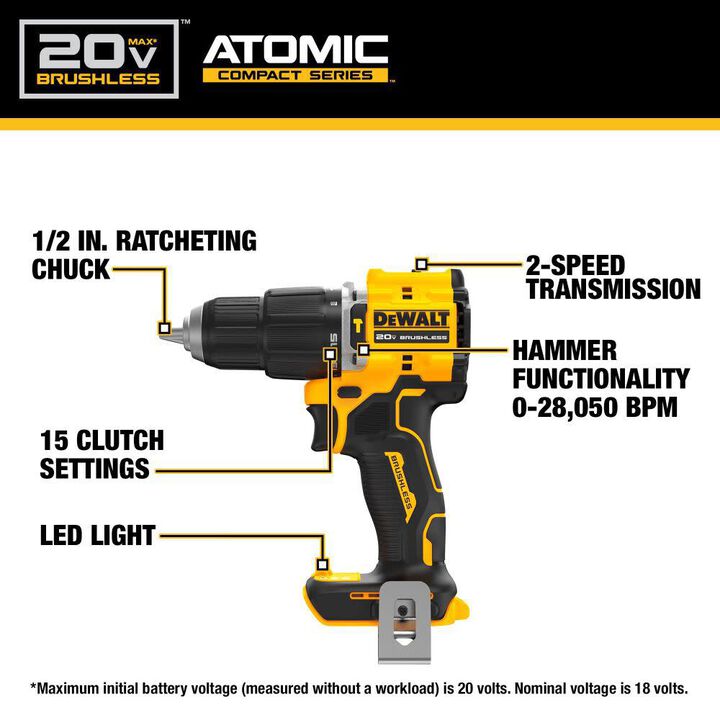 DEWALT 20V Max Atomic 2-Tool Combo Kit and Compact Impact Driver (Bare Tool) Bundle, large image number 4