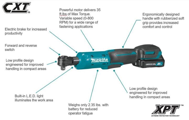 Makita 12V max CXT 3/8in & 1/4in Sq Drive Ratchet Kit, large image number 1