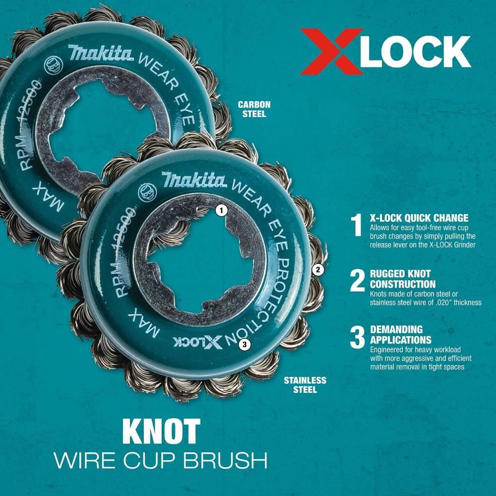 Makita X-LOCK 3-1/8in Carbon Steel Knot Wire Cup Brush, large image number 12