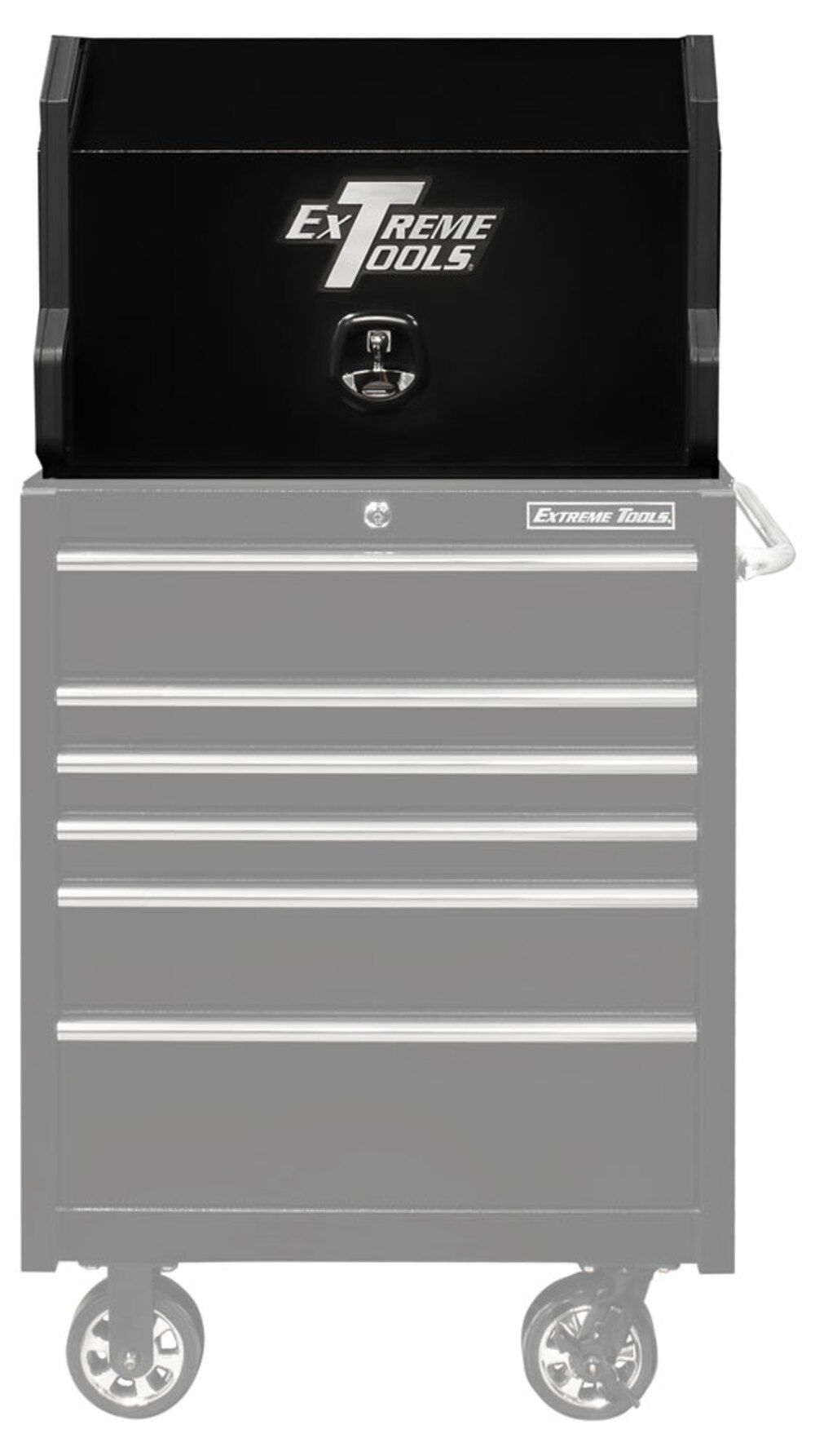 Extreme Tools PWS Series 30 Inch W x 20 Inch D Extreme Portable Workstation with 30 Inch W x 25 Inch D 6 Drawer Roller Cabinet Combo Textured Black with Chrome Drawer Pulls, large image number 1