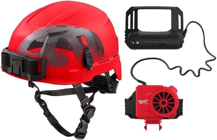 Milwaukee BOLT Safety Helmet with IMPACT ARMOR Liner Type 2 Class E & USB Cooling Fan Red
