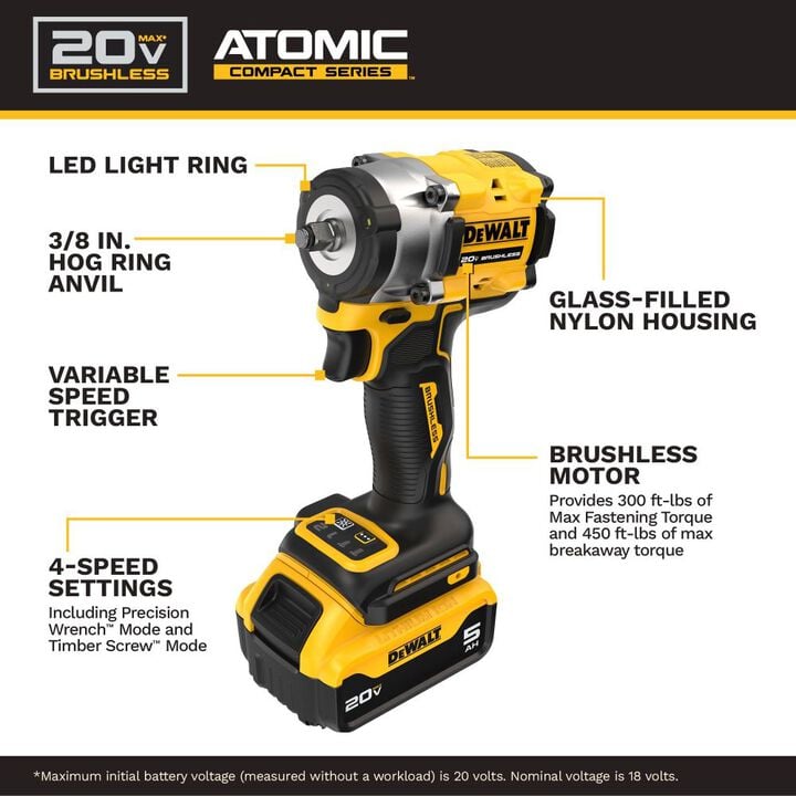 DEWALT ATOMIC 20V MAX 3/8 Inch Impact Wrench with Hog Ring Anvil Kit, large image number 3