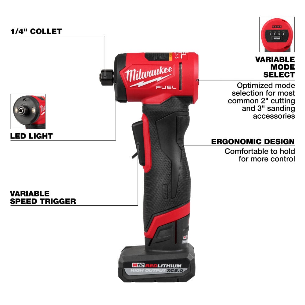 Milwaukee M12 FUEL 1/4 Inch Right Angle Die Grinder Kit, large image number 7