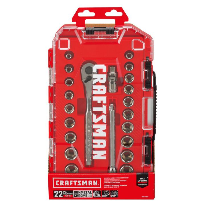 CRAFTSMAN Gunmetal Chrome 3/8-in Drive Mechanics Tool Set, 22pc, large image number 8