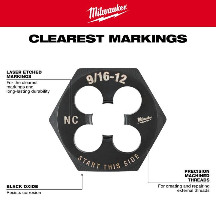 Milwaukee 5/8 in -11 NC 1-7/16 in  Hex Threading Die, large image number 4