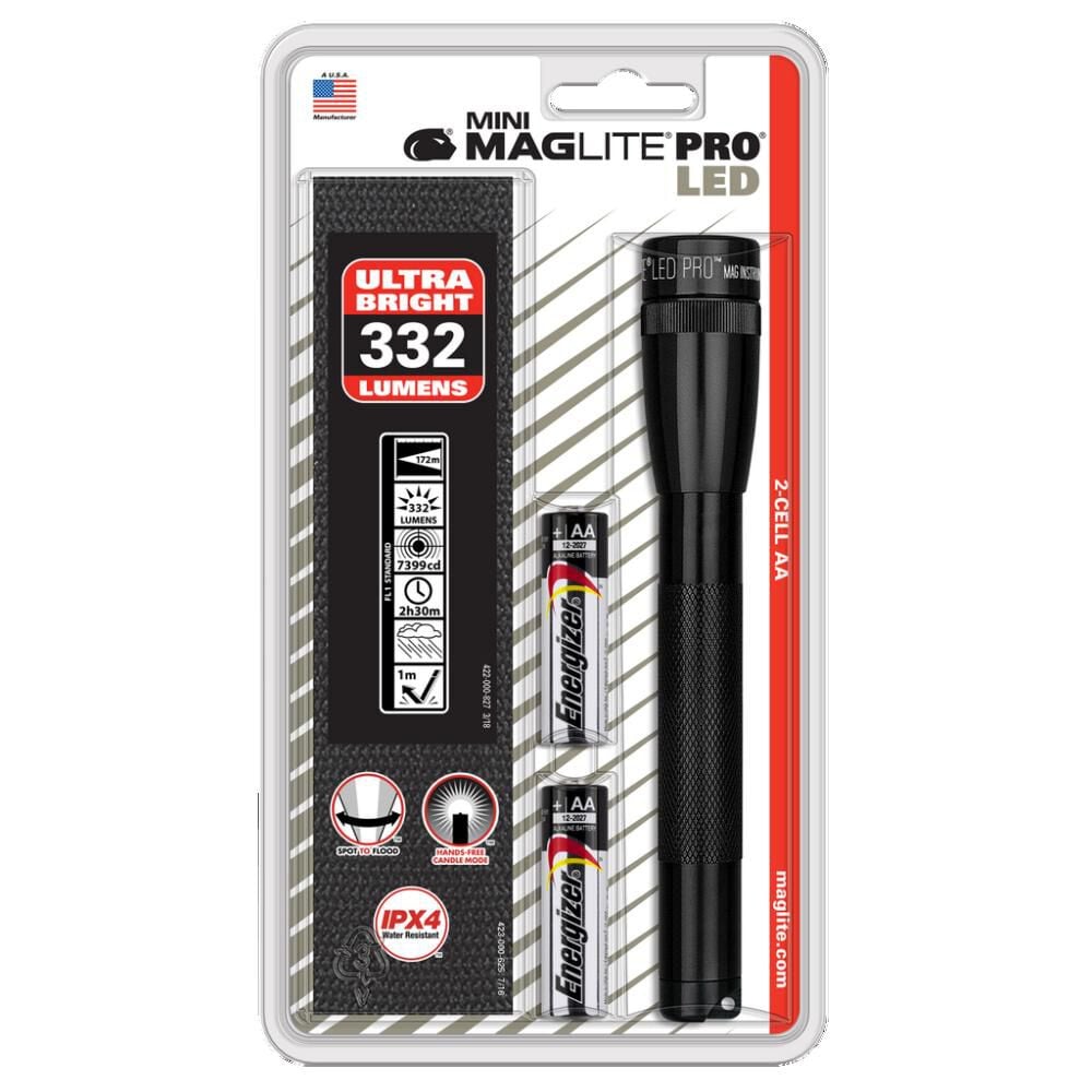 Maglite Mini Pro LED 2-Cell AA Black Flashlight with Holster – SP2P01H