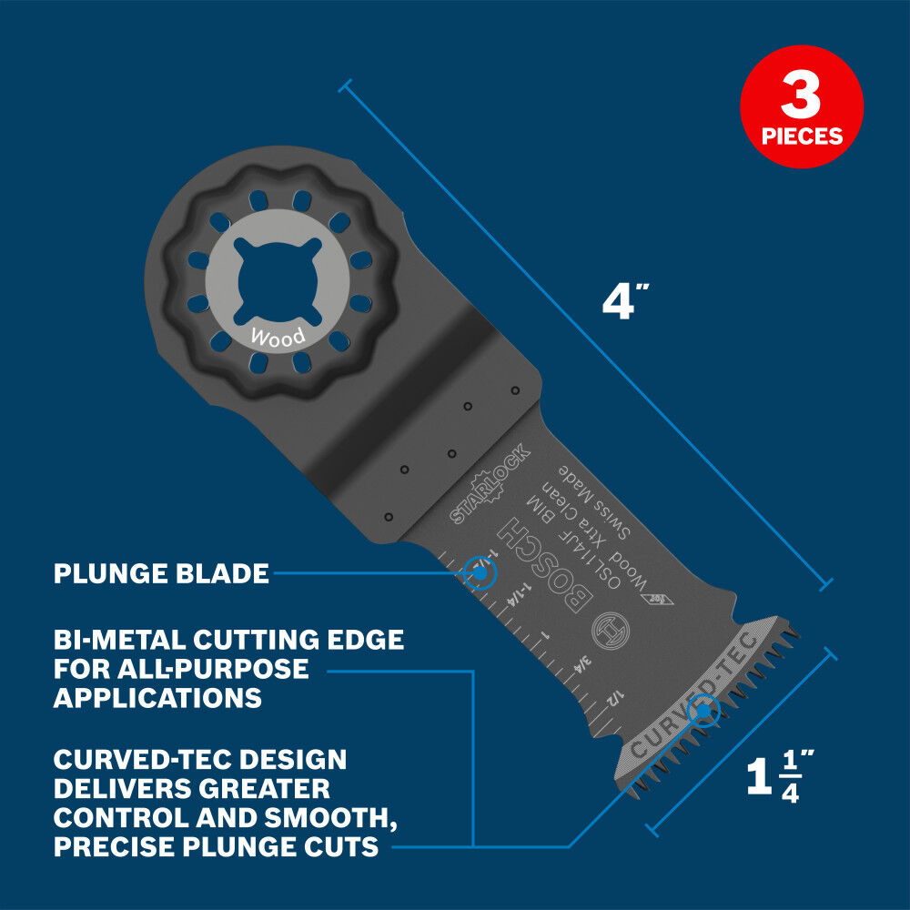 Bosch 1-1/4 Inch Starlock Oscillating Multi Tool Bi-Metal Xtra-clean Plunge Cut Blade 3 pk., large image number 2