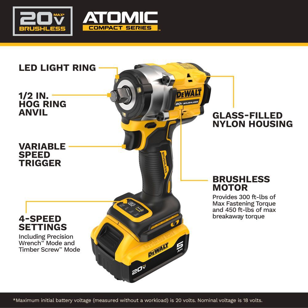DEWALT ATOMIC 20V MAX 1/2 Inch Cordless Impact Wrench Kit, large image number 5