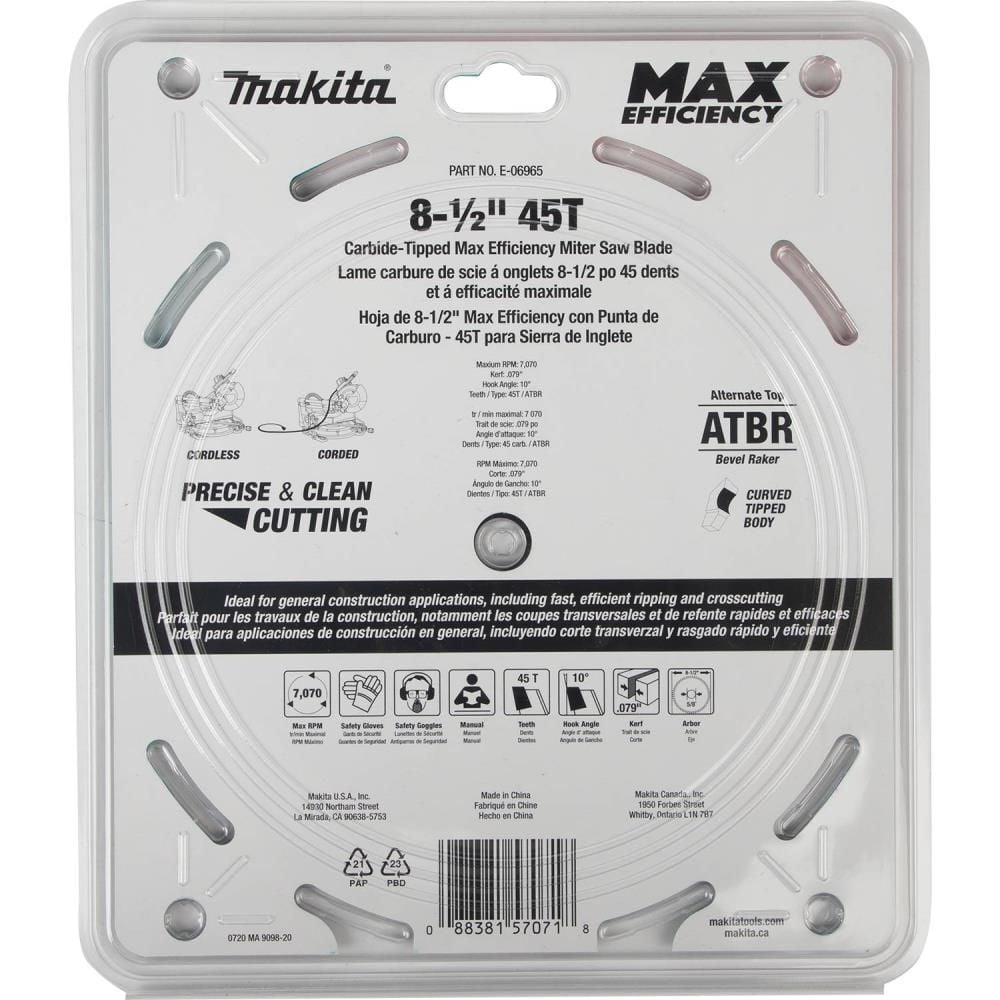 Makita Max Efficiency Miter Saw Blade 8 1/2in 45 Tooth Thin Kerf, large image number 4