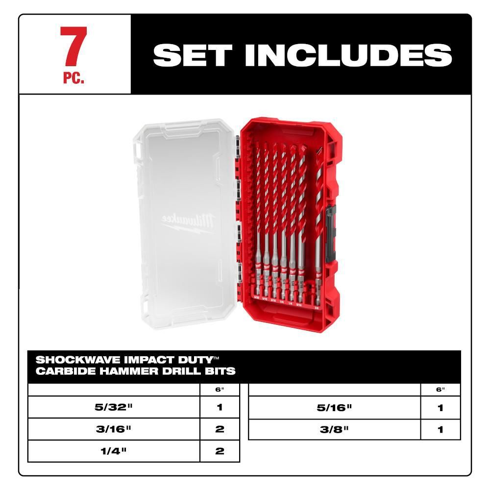 Milwaukee 7 pc SHOCKWAVE Carbide Hammer Drill Bit Kit, large image number 2