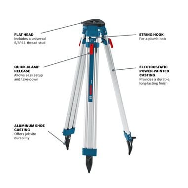 Bosch 63 In. Aluminum Flat Heat 5/8In-11 Contractors' Tripod, large image number 2