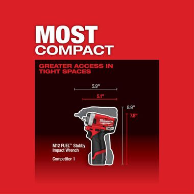 Milwaukee M12 FUEL Stubby 1/4 in. Impact Wrench (Bare Tool), large image number 2