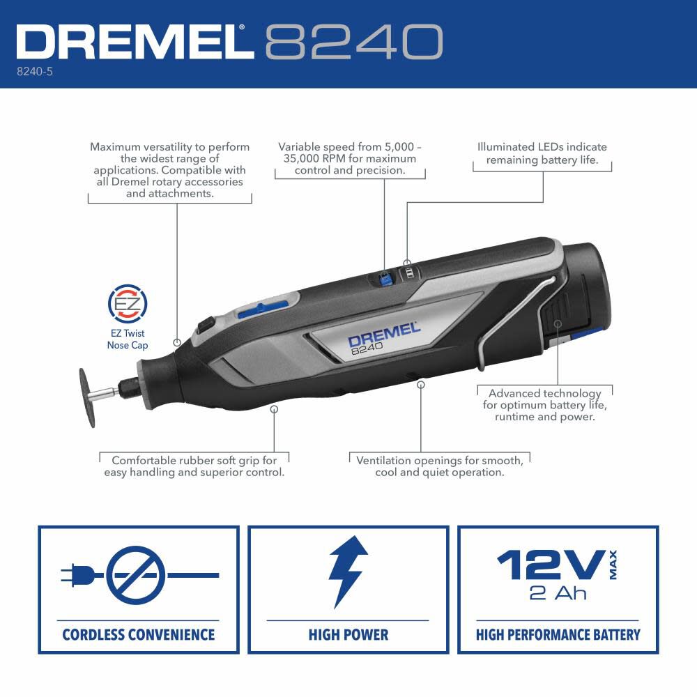 Dremel 12V Rotary Tool Cordless Kit 8240 5 Acme Tools