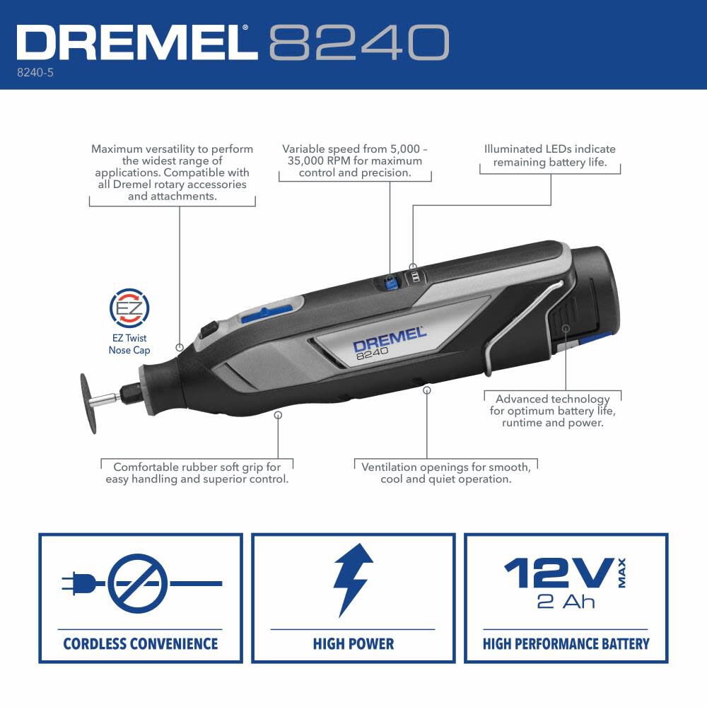 Dremel 12V Rotary Tool Cordless Kit 8240-5 - Acme Tools