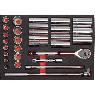 Proto 1/2in Drive Pear Head Ratchet & Socket Set 30pc with Foam Insert