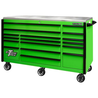 Extreme Tools 72in Green Roller Cabinet with Black Drawer Pulls