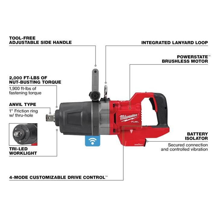 Milwaukee M18 FUEL 1inch D Handle High Torque Impact Wrench ONE KEY (Bare Tool), large image number 3