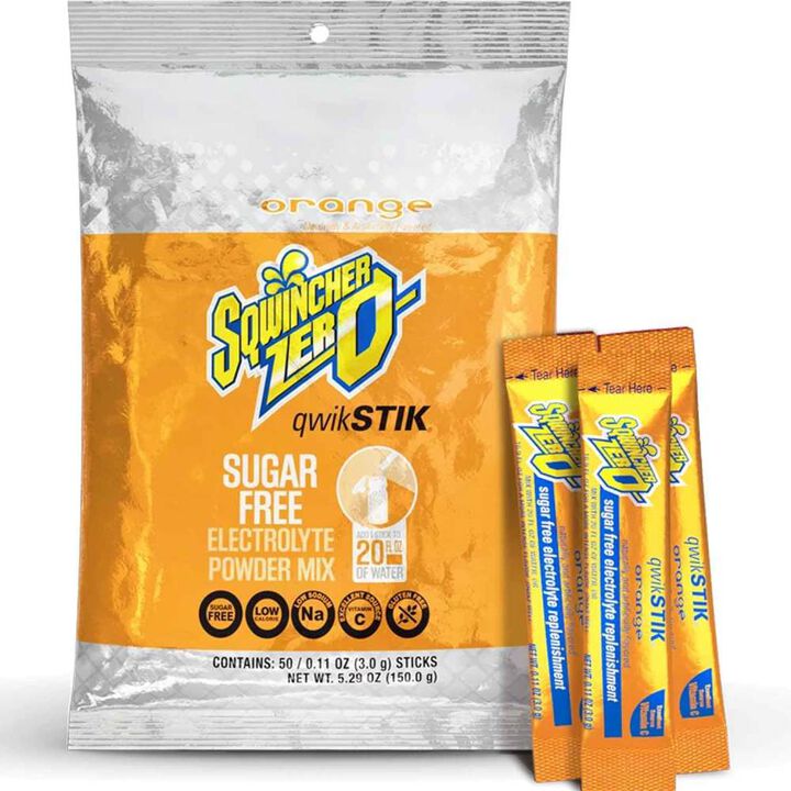Sqwincher Zero Qwik Stik Electrolytes Replacement Single Serve Orange Hydration Pack 50 Pieces