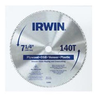 Irwin 7-1/4 In. 140T Plywood/OSB/Veneer Saw Blade, large image number 0
