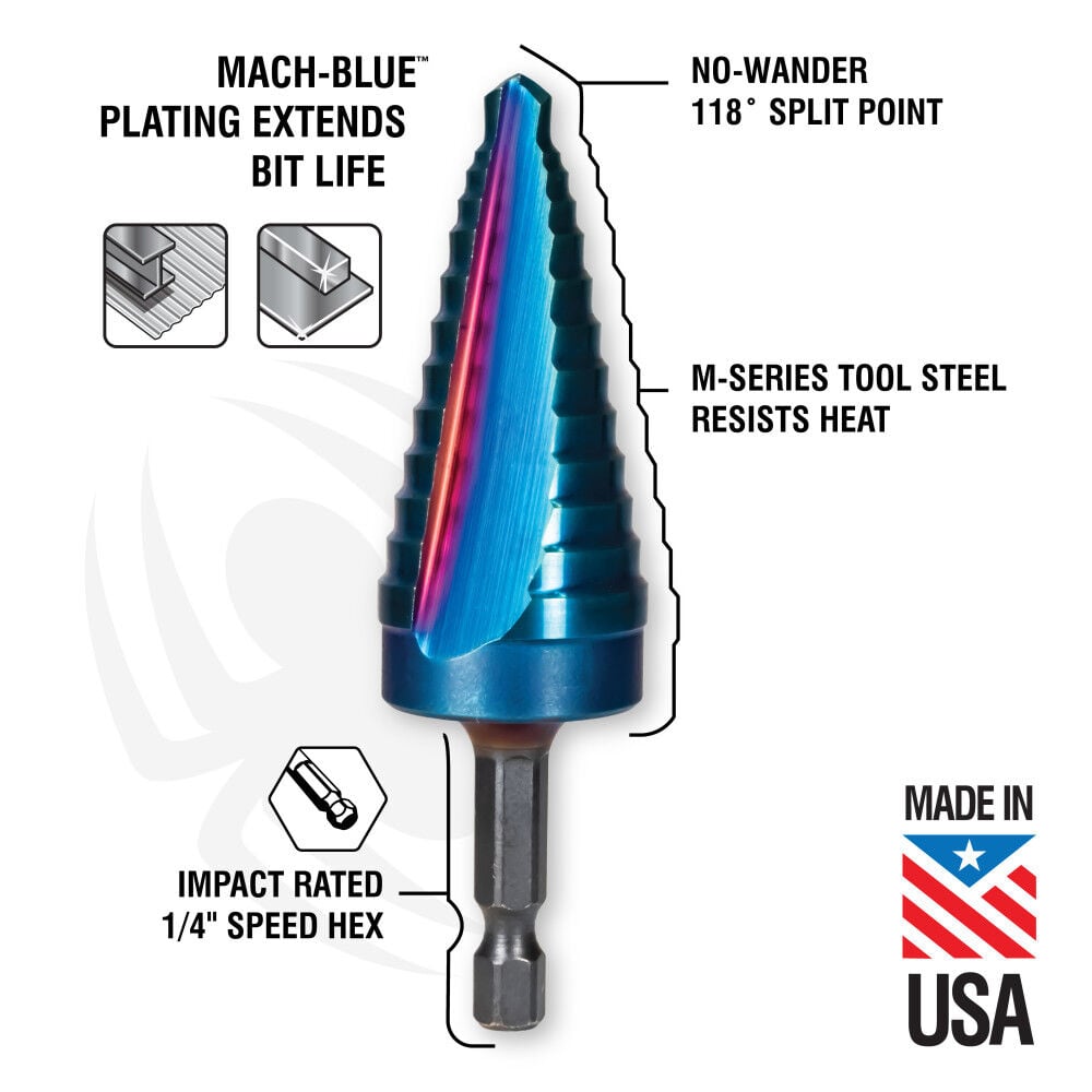 Spyder Stinger 9-Step Drill Bit, 1/4 Inch - 3/4 Inch, Hex Shank, large image number 2