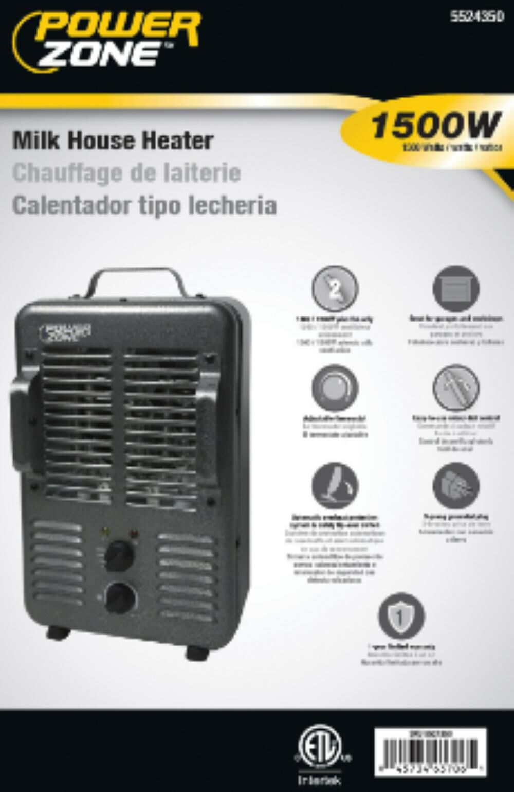 Power Zone Milk House Heater 1300/1500Watt BNS15U3 from Power Zone