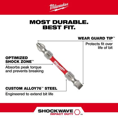 Milwaukee SHOCKWAVE Impact Duty PH2/SQ2/T25 Double Ended Bits 3pc, large image number 2