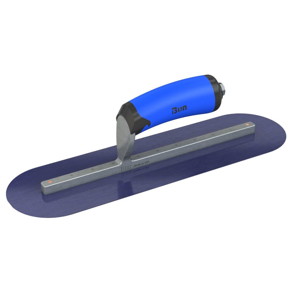 Bon Tool Finish Trowel Round Blue Steel 14 Inch x 4 Inch with Comfort Grip Handle - 67-151